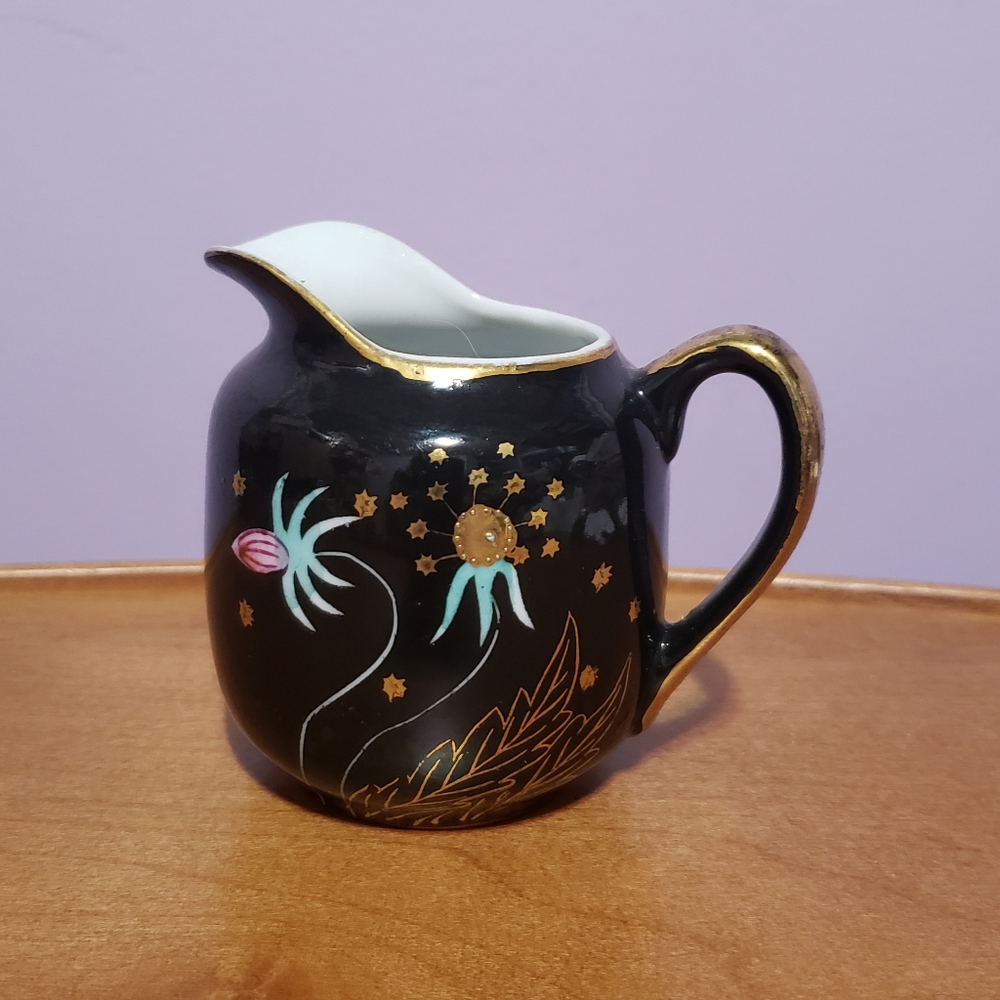 Vintage Shafford Pitcher Creamer Black Floral Japan
